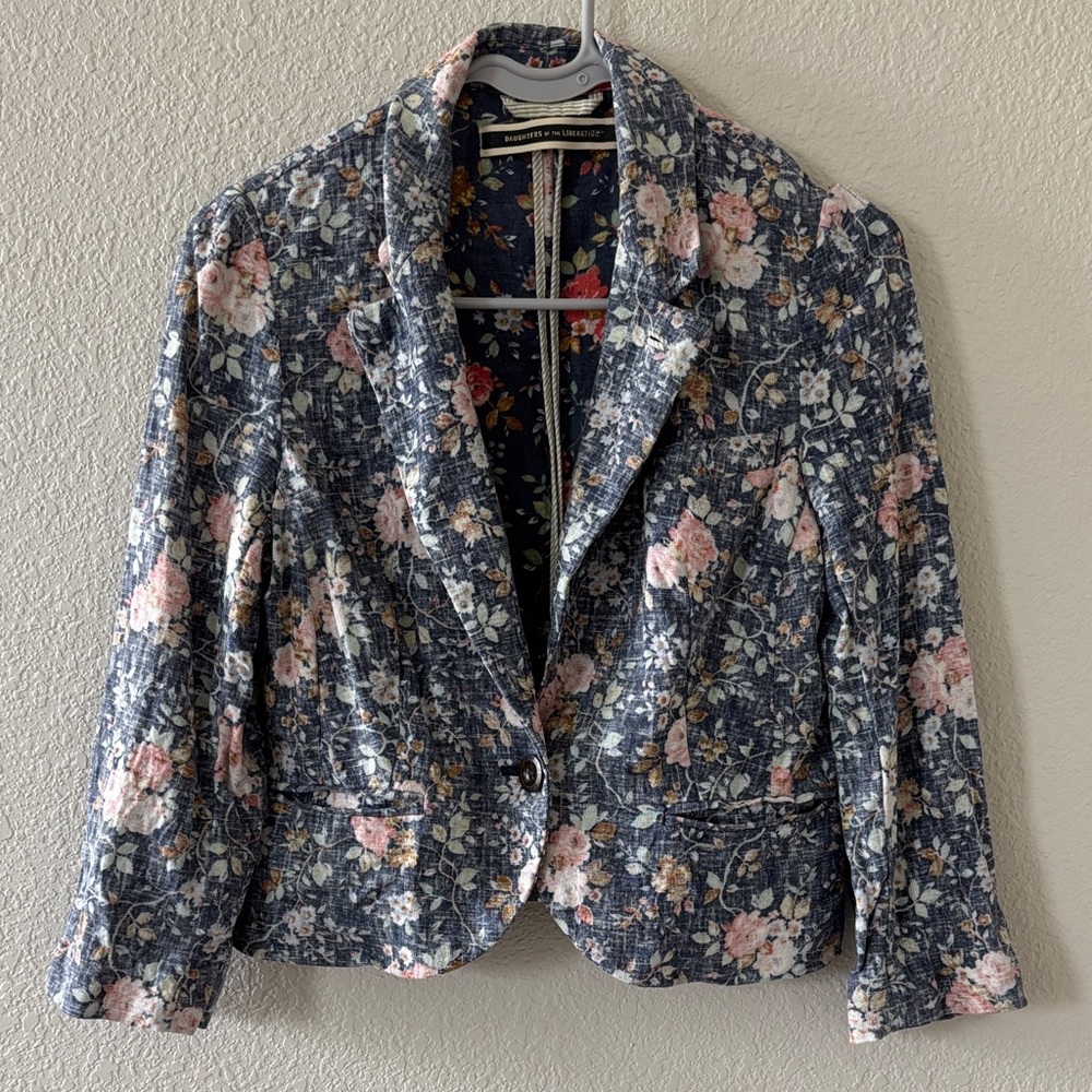 Daughters Of The Liberation Floral Linen Blend Blazer size Womens 4
